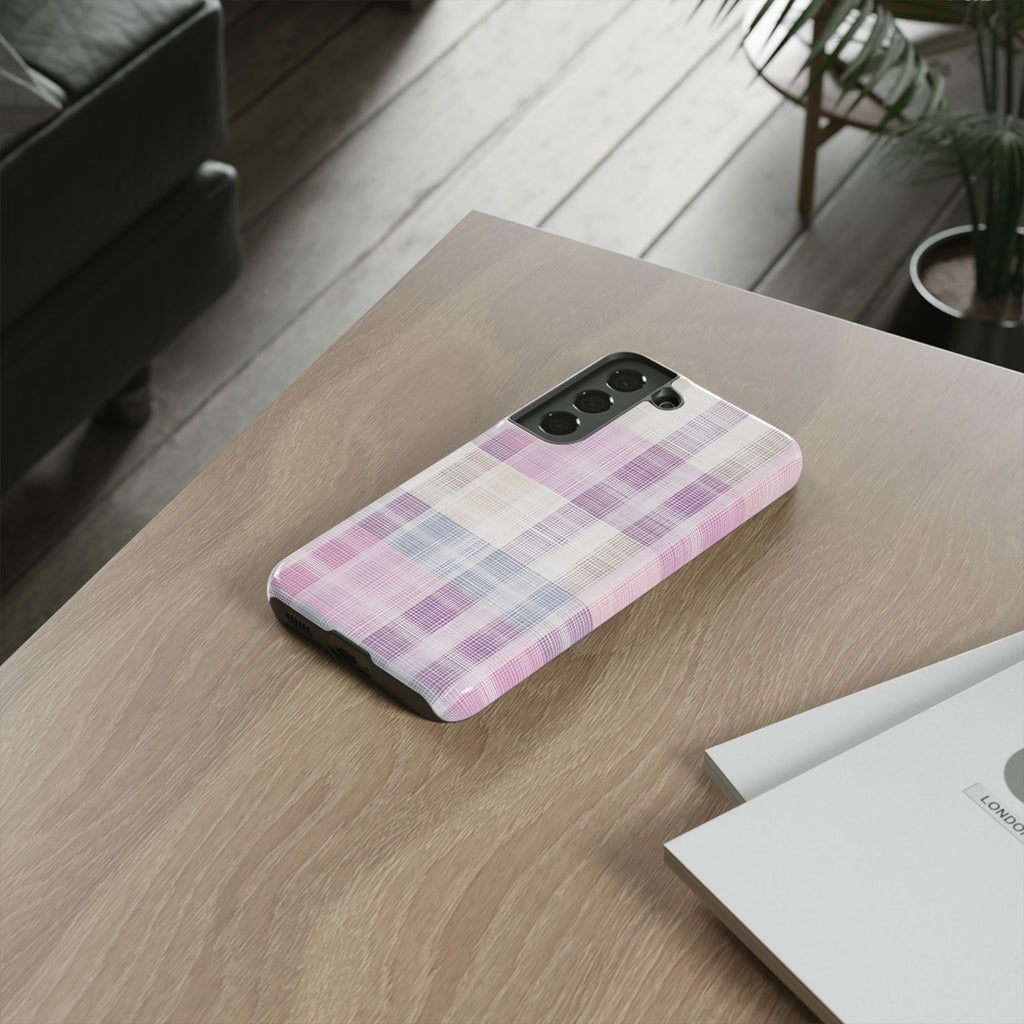 Pink Plaid Phone Case, Trendy Accessories, Birthday, Everyday Use, Tough Cases