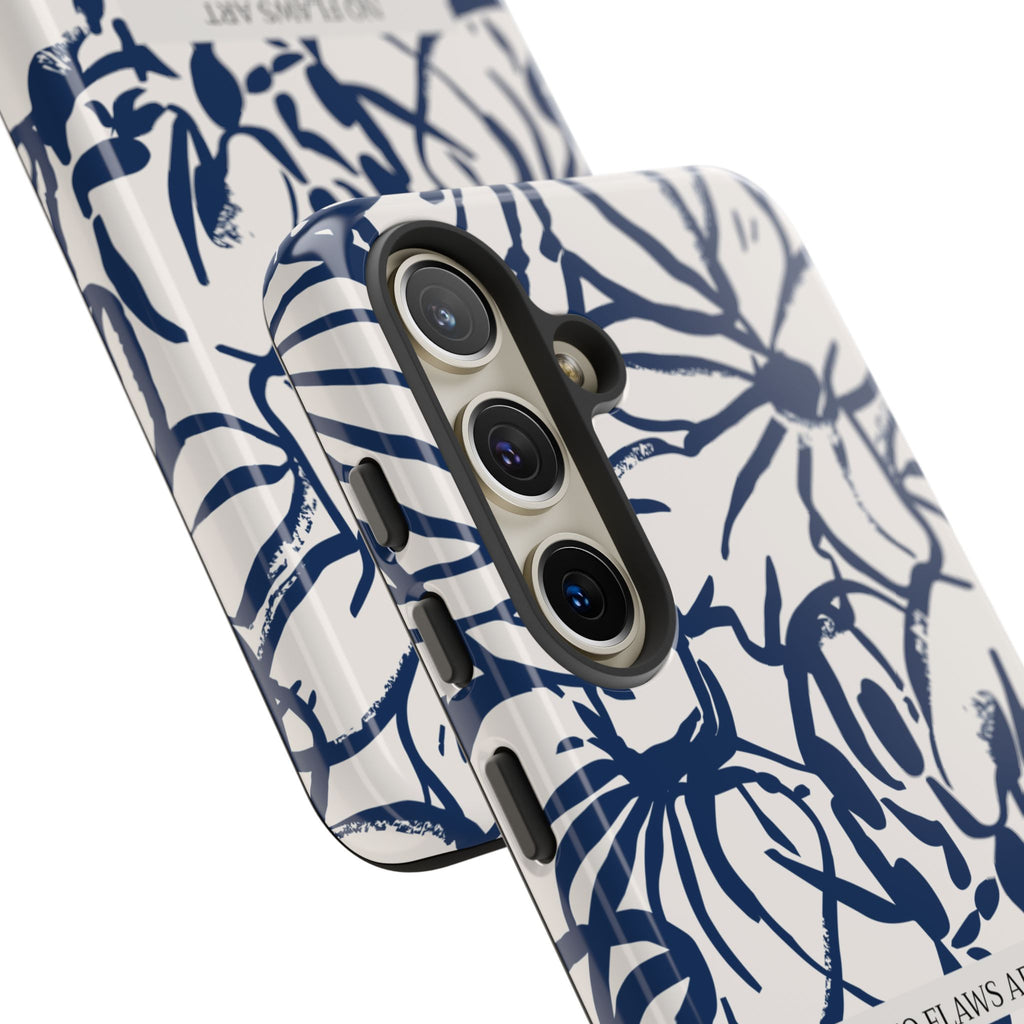 Navy Floral Tough Phone Case — "No Flaws Art" Protective Phone Cover