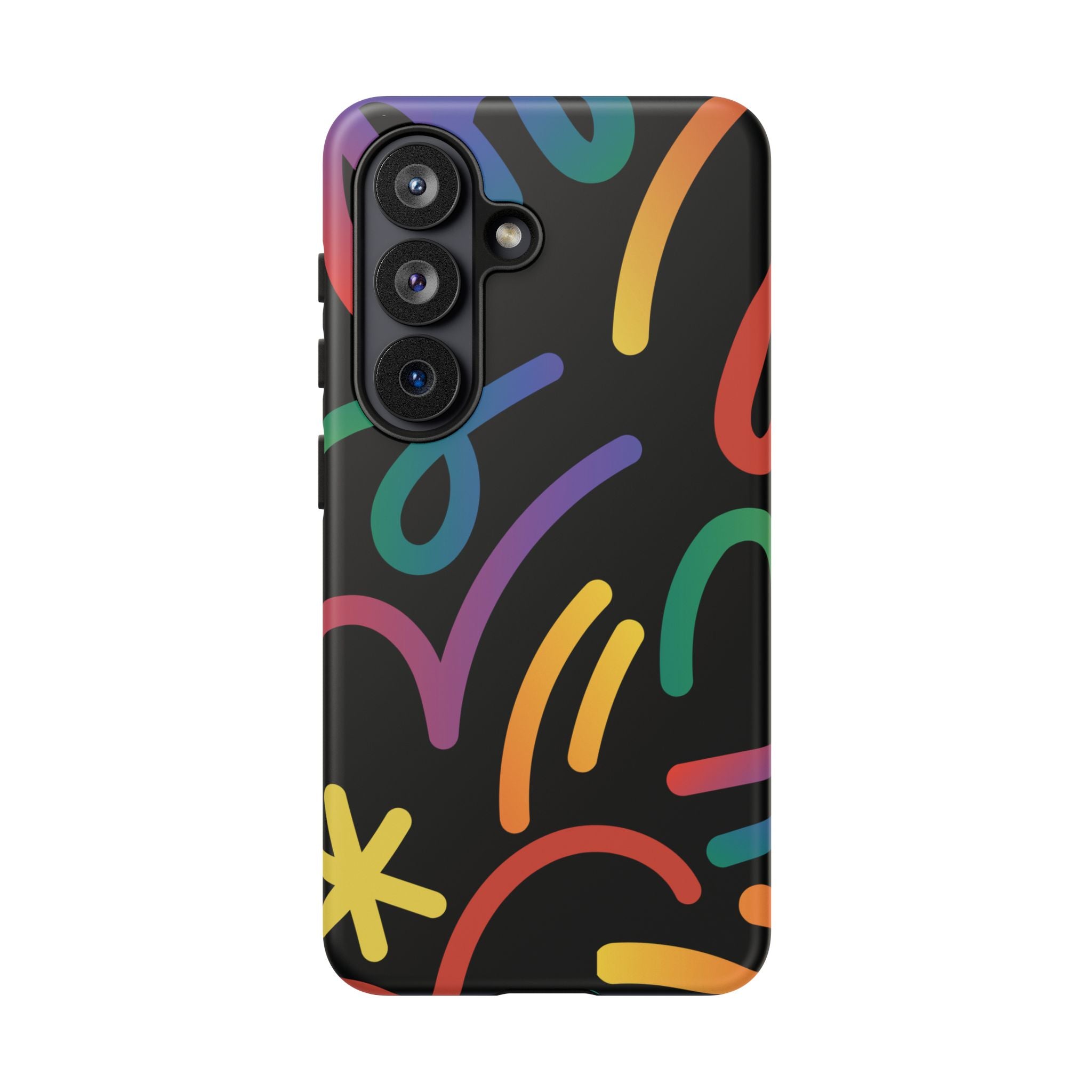 Colorful Doodle Tough Phone Case — Black Background Protective Cover