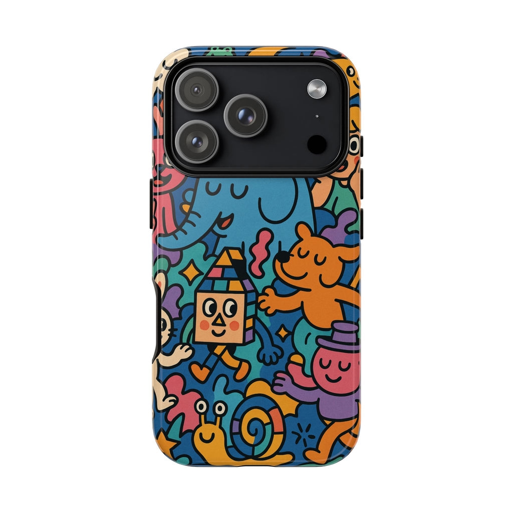 Colorful Doodle Phone Case — Cute Cartoon Animals & Characters