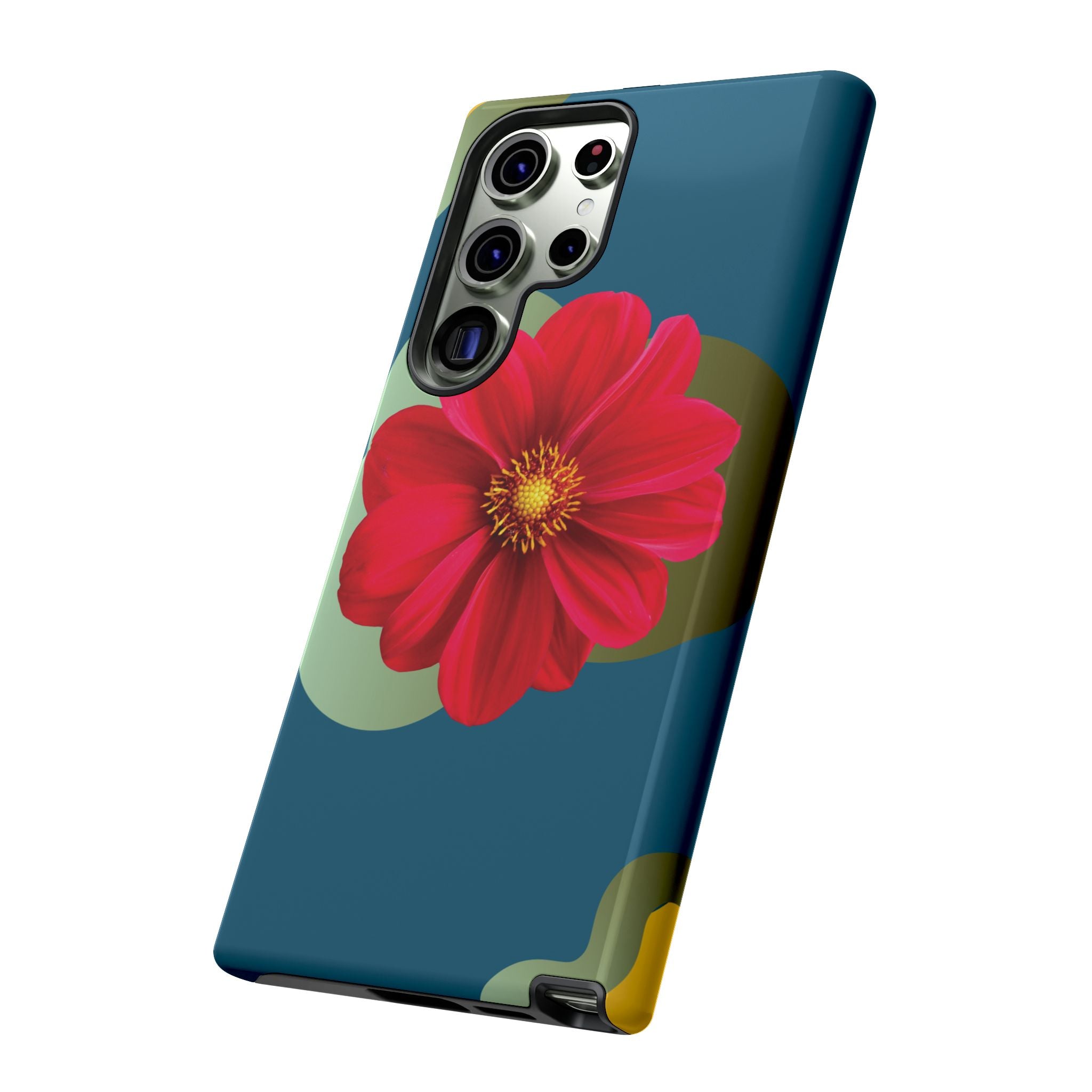 Floral Burst Tough Phone Case — Red Flower on Teal Protective Cover