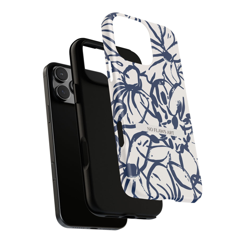 Navy Floral Tough Phone Case — "No Flaws Art" Protective Phone Cover