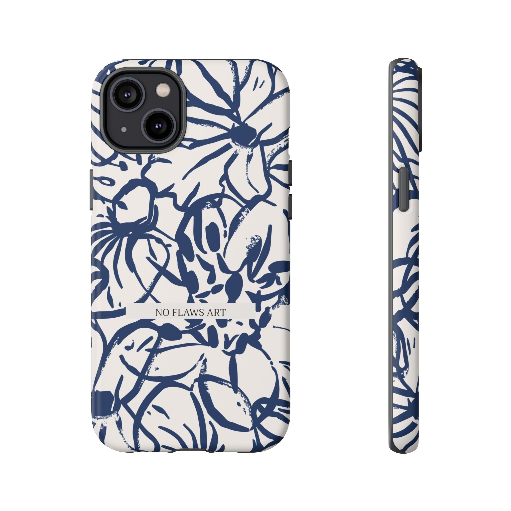 Navy Floral Tough Phone Case — "No Flaws Art" Protective Phone Cover