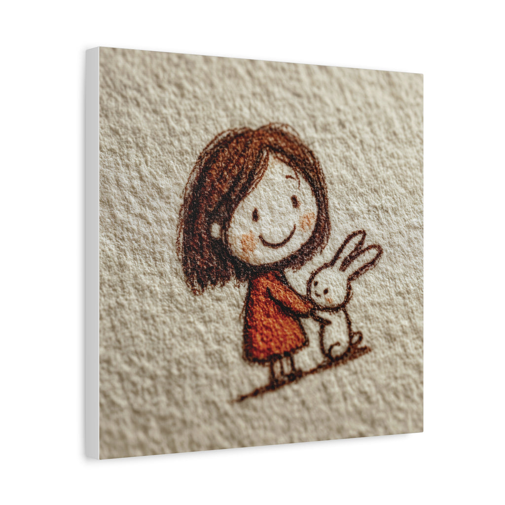 Cute Girl with Bunny Matte Canvas Wall Art – Stretched 1.25"