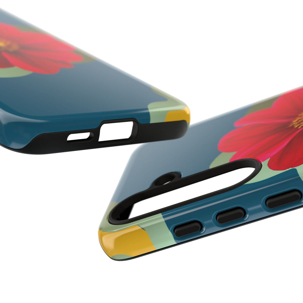 Floral Burst Tough Phone Case — Red Flower on Teal Protective Cover