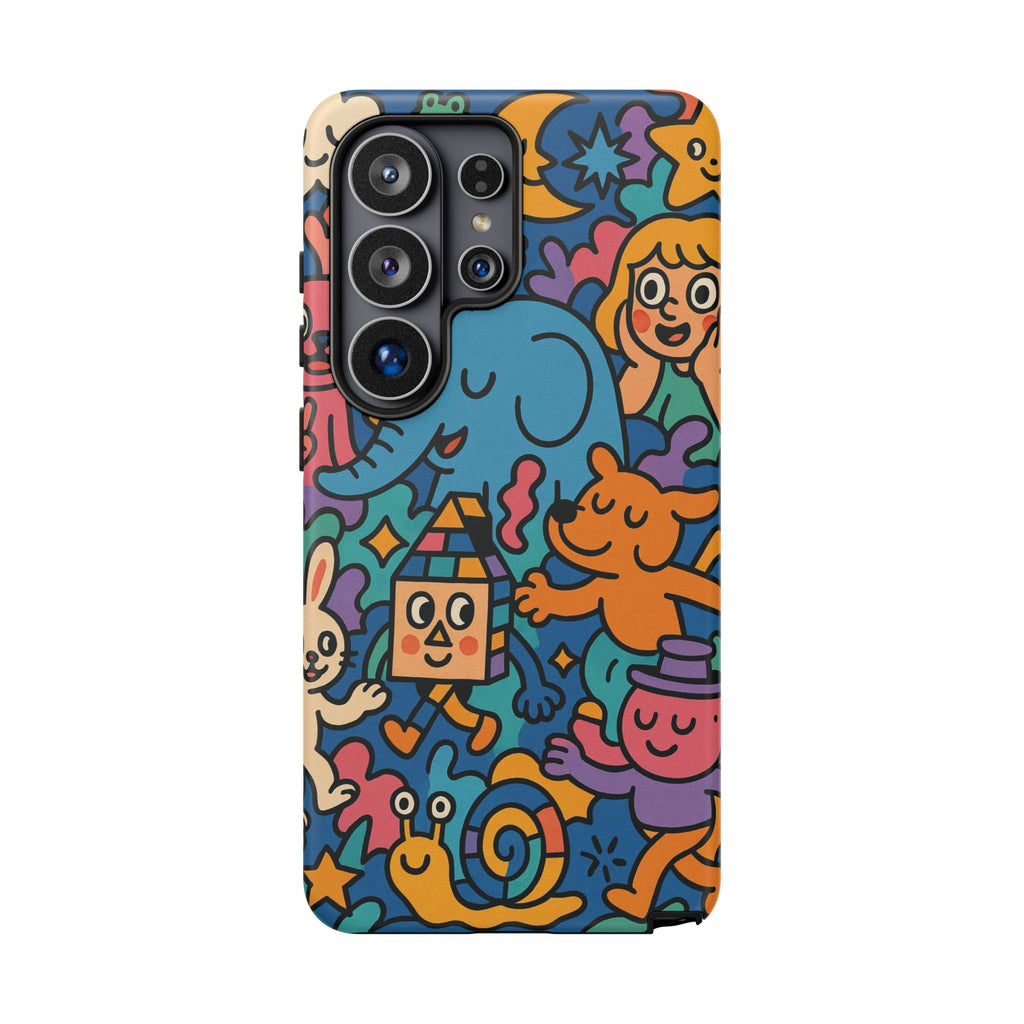 Colorful Doodle Phone Case — Cute Cartoon Animals & Characters