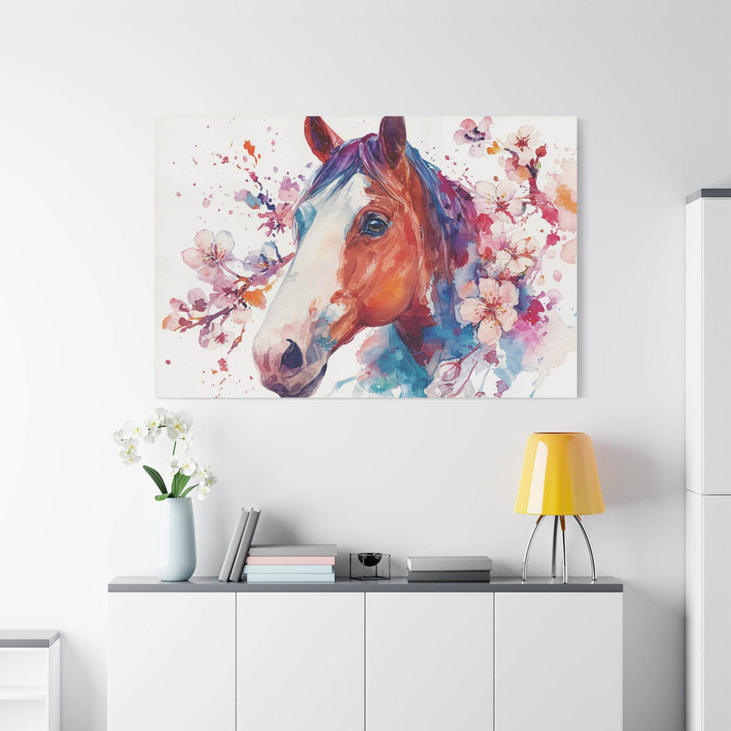 Watercolor Horse Canvas Print — Floral Equine Wall Art