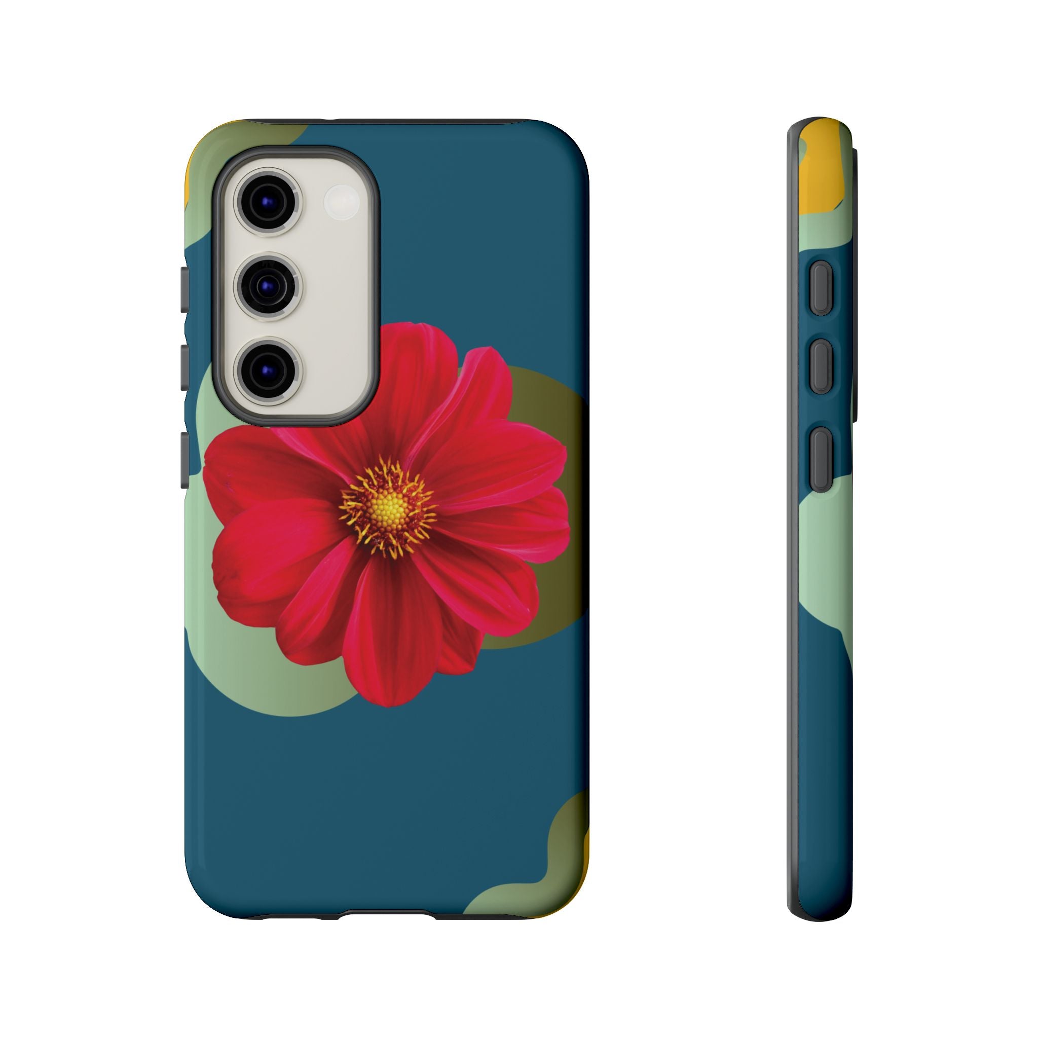 Floral Burst Tough Phone Case — Red Flower on Teal Protective Cover