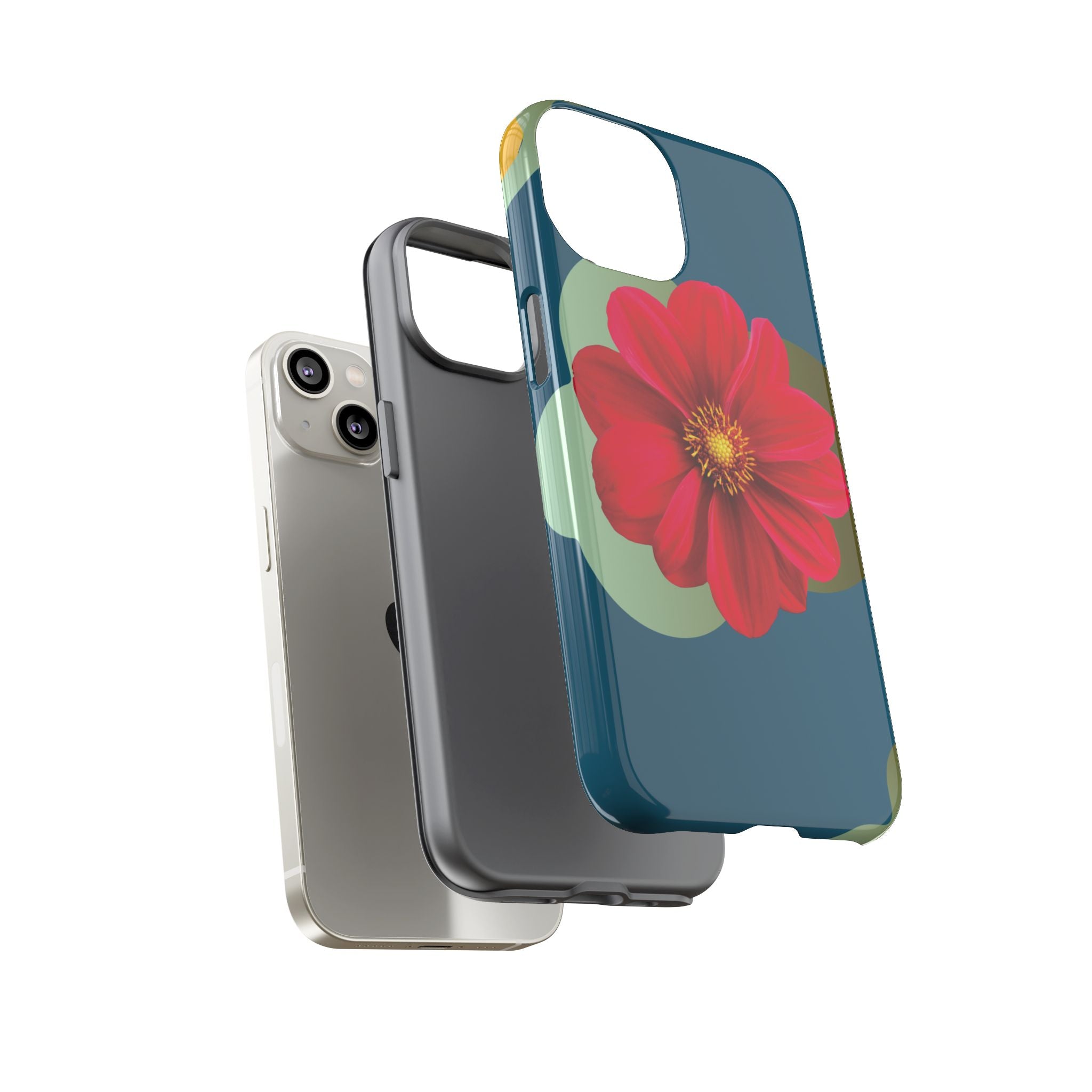 Floral Burst Tough Phone Case — Red Flower on Teal Protective Cover