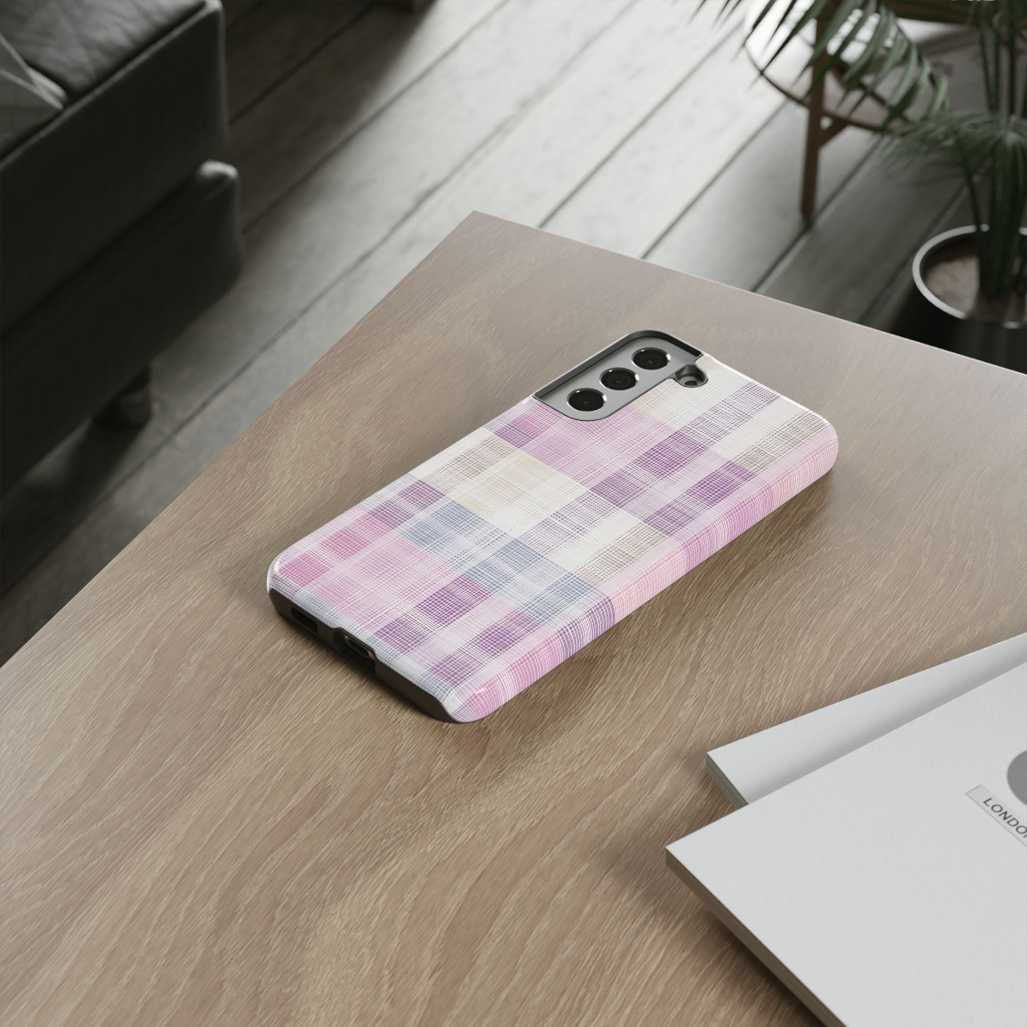 Pink Plaid Phone Case, Trendy Accessories, Birthday, Everyday Use, Tough Cases