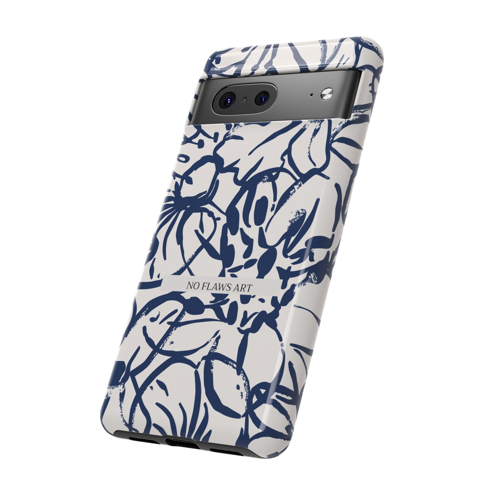 Navy Floral Tough Phone Case — "No Flaws Art" Protective Phone Cover