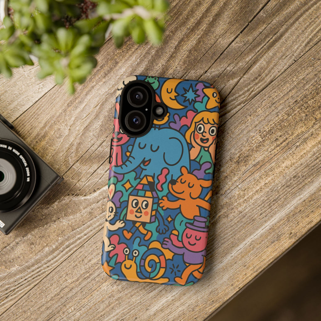 Colorful Doodle Phone Case — Cute Cartoon Animals & Characters