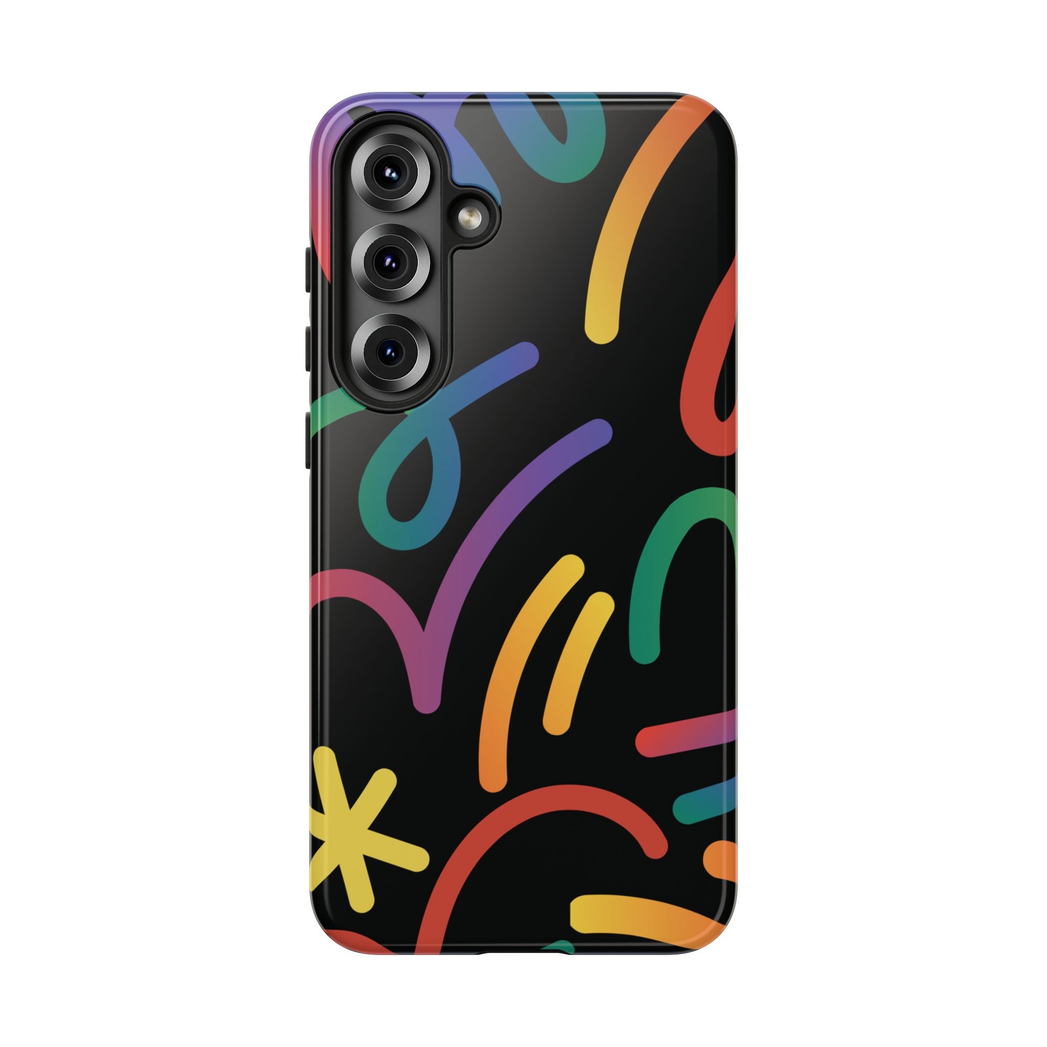 Colorful Doodle Tough Phone Case — Black Background Protective Cover