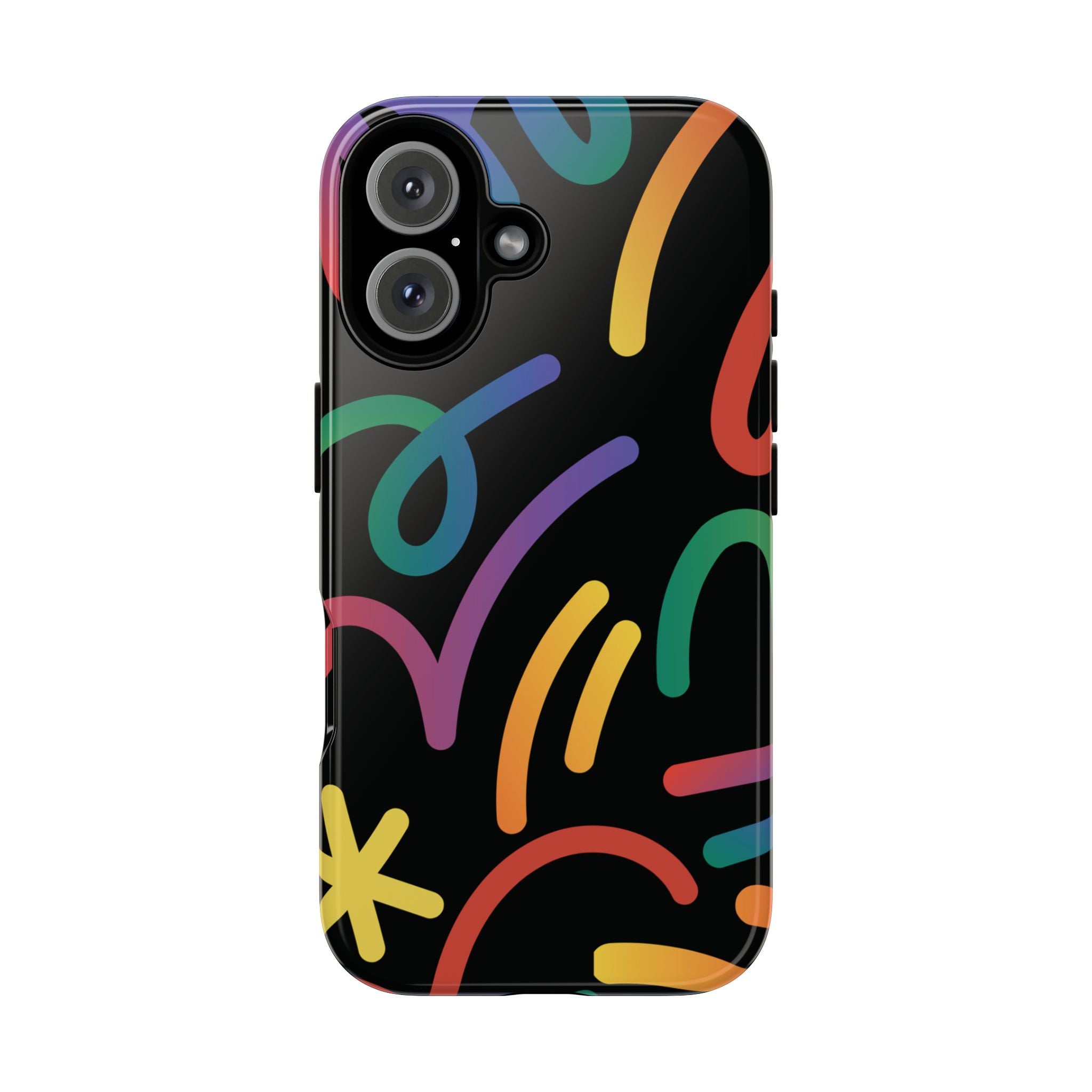 Colorful Doodle Tough Phone Case — Black Background Protective Cover
