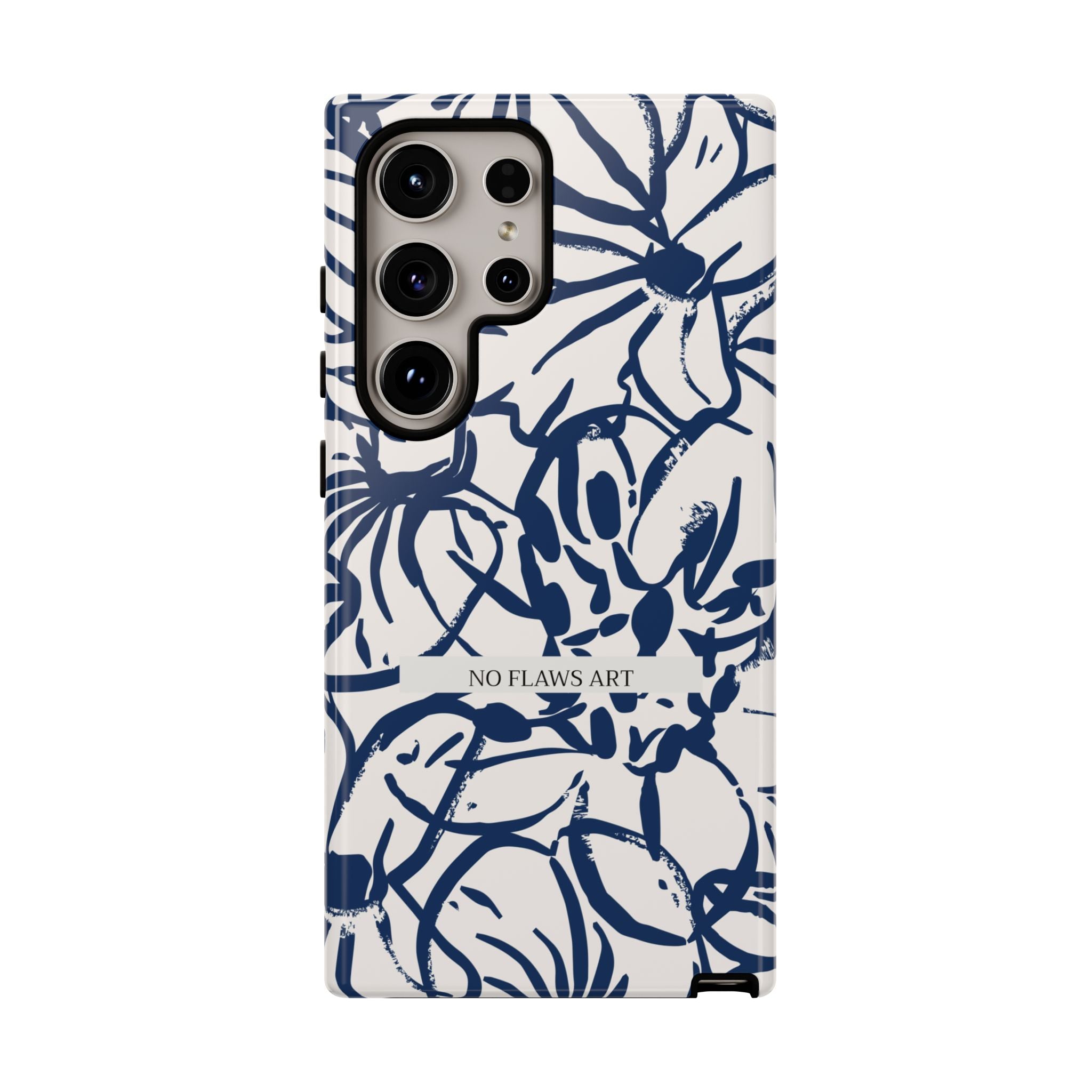 Navy Floral Tough Phone Case — "No Flaws Art" Protective Phone Cover