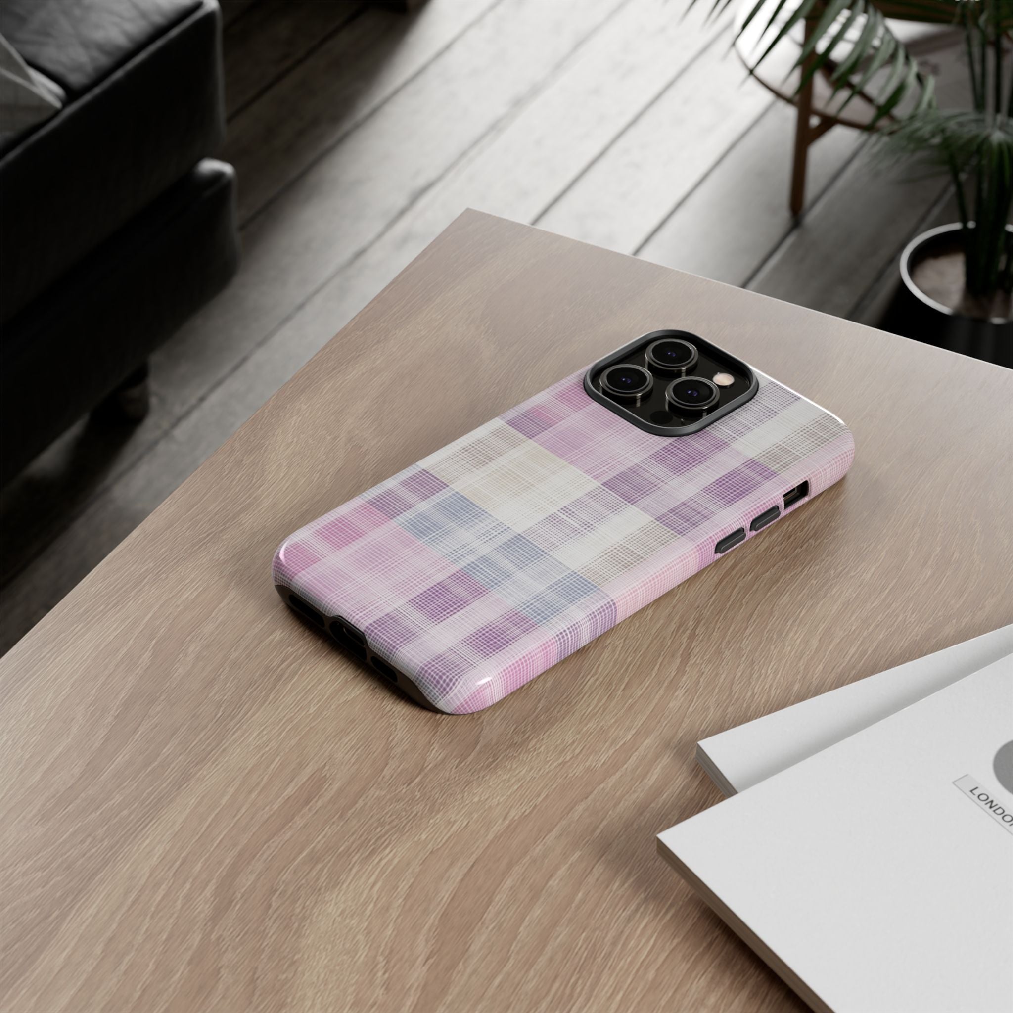 Pink Plaid Phone Case, Trendy Accessories, Birthday, Everyday Use, Tough Cases